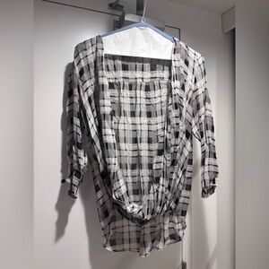 Silk Babaton Black and White Plaid Blouse